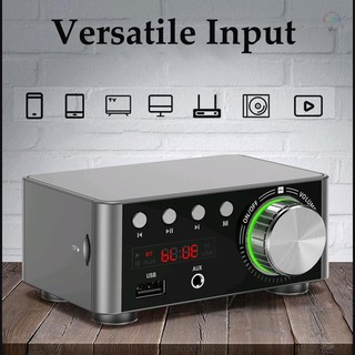 Bộ khuếch đại kỹ thuật số HIFI BT5.0 Bộ khuếch đại âm thanh nổi Mini 100W Bộ thu âm thanh kênh kép AMP âm thanh nổi USB AUX cho rạp hát tại nhà Máy nghe nhạc thẻ TF USB Sliver