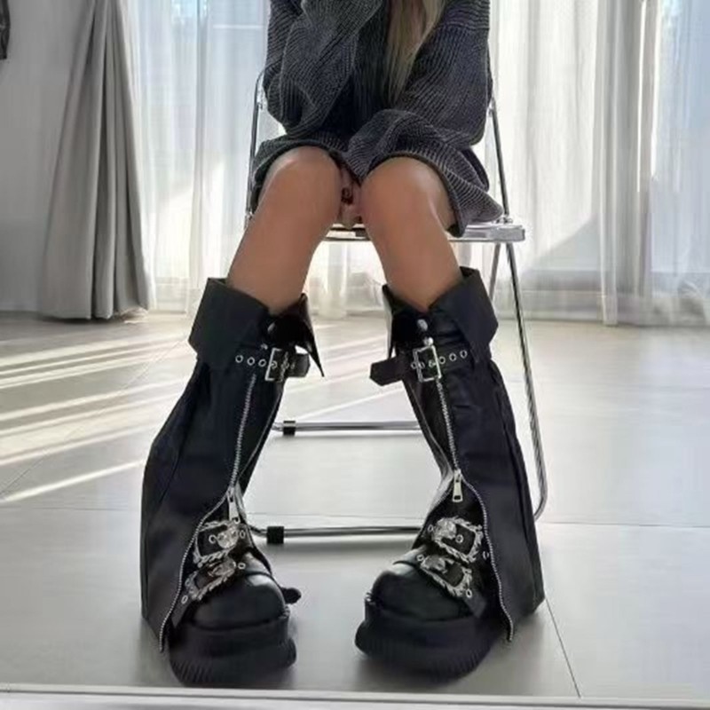 Vic Bông Tai Kẹp Da Chân Ấm Gothic Punk Dài Tất Dây Kéo Chân Tay Gaters Goth Mùa Đông Ấm Mắt Cá Chân Heap Tất Gif