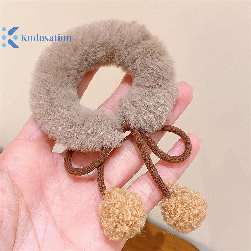 Kudosation Lông Cừu Tóc Anh Đào Dây Dễ Thương Cô Gái Nơ Thắt Tóc Vòng Trang Trí Tóc Co Giãn Dây Buộc Tóc