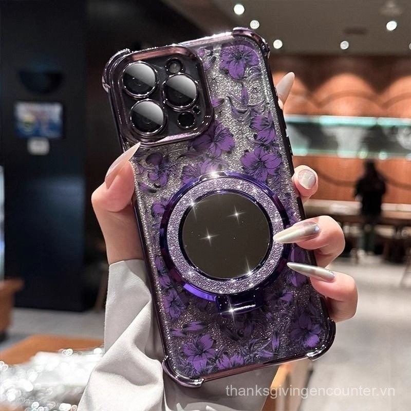 Ốp điện thoại cho OPPO A3X A3 A5Pro A92 A52 Find X7 X8 Pro X8 Ultra, gương trang điểm lấp lánh, giá đỡ, chống sốc, vỏ điện thoại mềm hình hoa có dây đeo