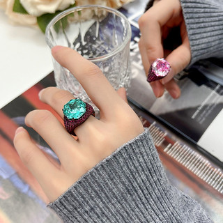 Châu Âu Mỹ ins Phong Cách Mới Mô Phỏng Hoa Hồng Cắt Vàng Đen Nhẫn Độc Đá Nữ Đá Chính 14mm