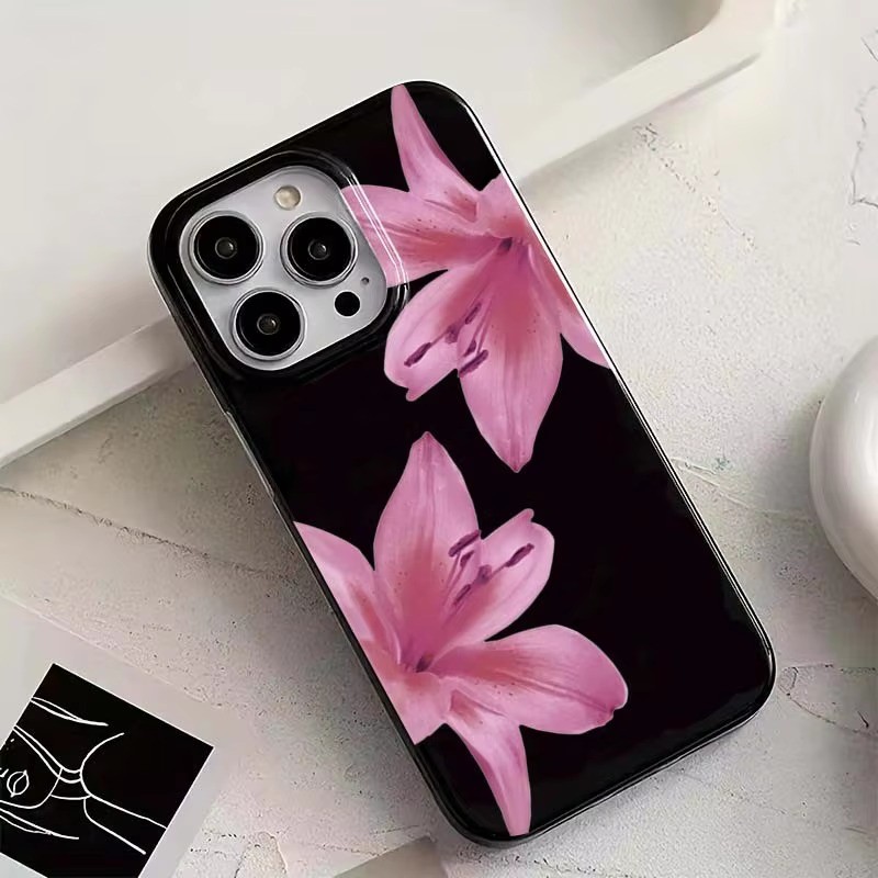 Dành Cho iPhone 16 15 14 13 12 11 Pro Max 16e Cho iPhone XS Max X XR 8 7 Plus SE2020 2022 Cánh Hoa Sen Silicon Mềm Chống Sốc Màu Đen