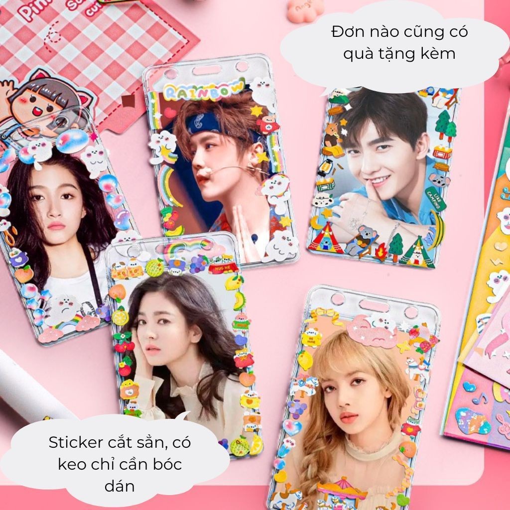 Combo 100 tấm sticker KHÔNG TRÙNG lấp lánh trang trí 12*4cm