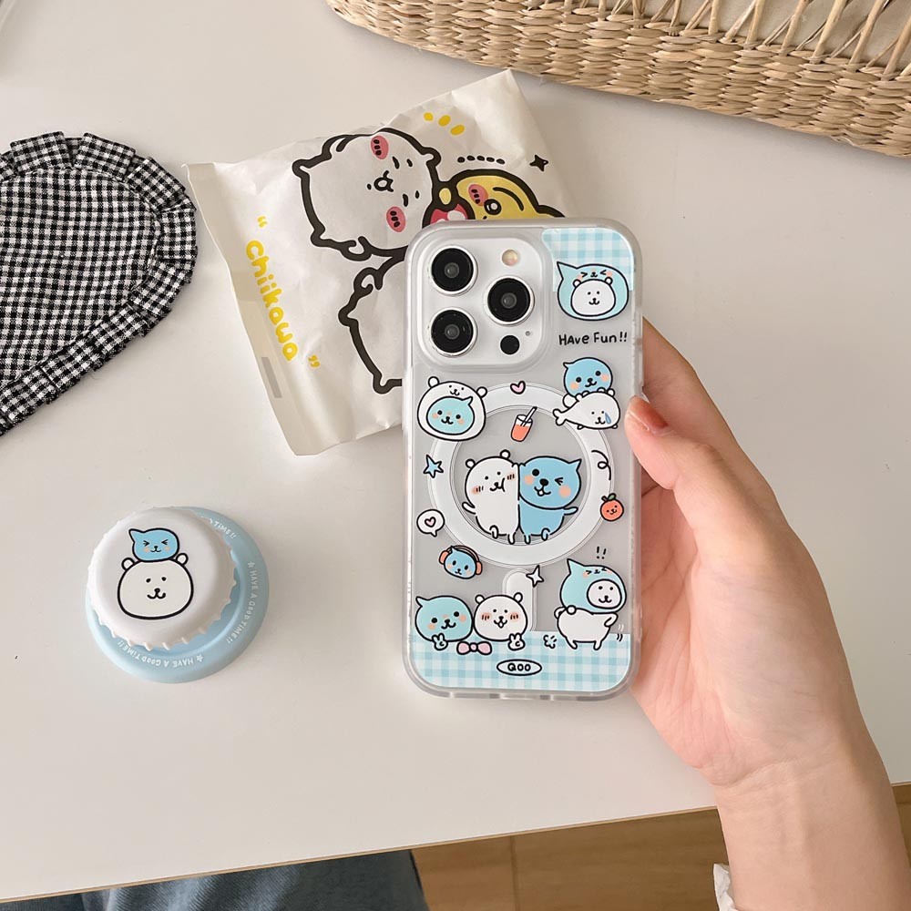 Ốp Lưng Cứng Tương Thích Với iPhone 13 13Pro 13ProMax 14 14Pro 14ProMax 15 15Pro 15ProMax 16 16Pro 16ProMax Ốp Nam Châm Họa Tiết Queer Xanh Trắng