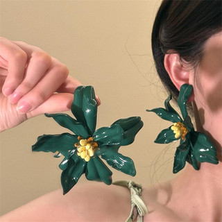 1 đôi bông tai hoa acrylic kim bạc phong cách kỳ nghỉ, nhẹ nhàng sang trọng, cảm giác cao cấp