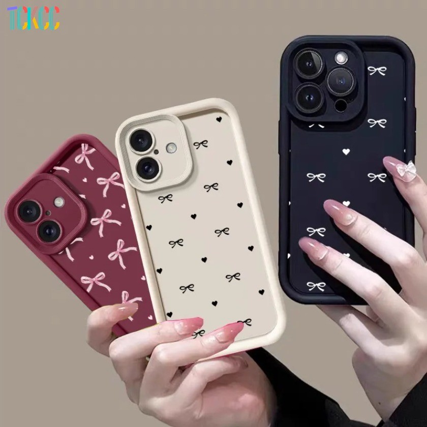 Ốp Điện Thoại Họa Tiết Nơ Trái Tim Tình Yêu Màu Đen Cho OPPO A3S AX5 A5S AX5S A7 AX7 A12 A12e A8 A31 A5 A9 2020 F9 Pro F11 Ốp Lưng