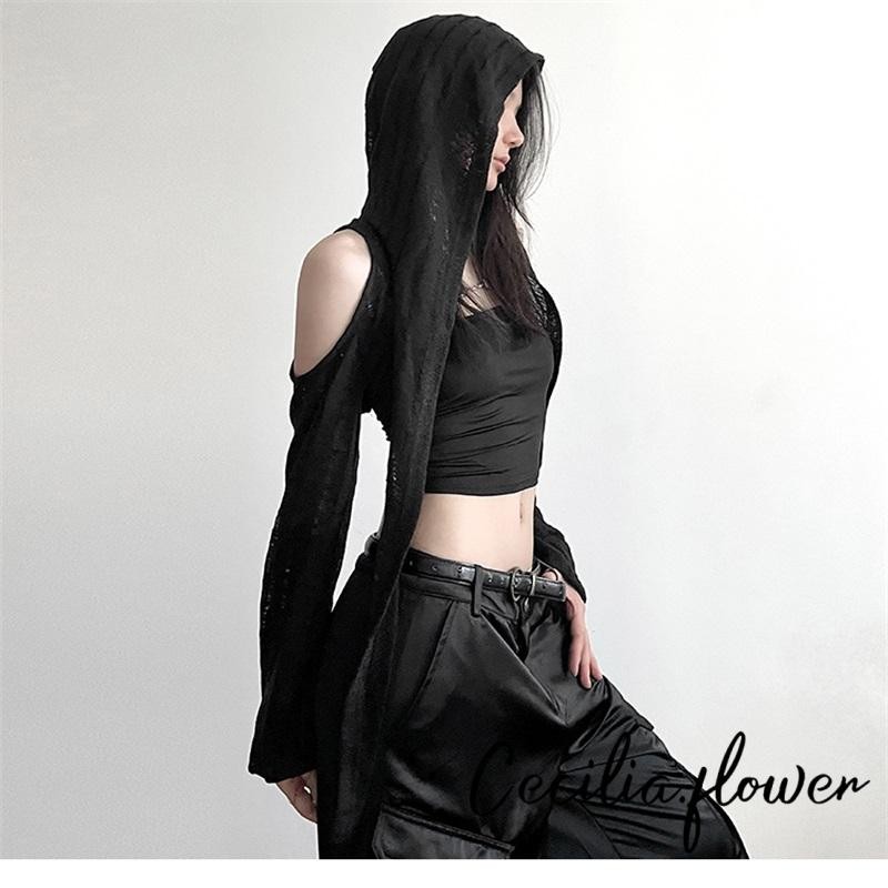 Phụ Nữ Suncreen Cardigan Rỗng Khóa Kim Loại Tay Dài Có Mũ Trùm Đầu Che Mùa Xuân Mùa Hè Thường Ngày Mềm Shrug