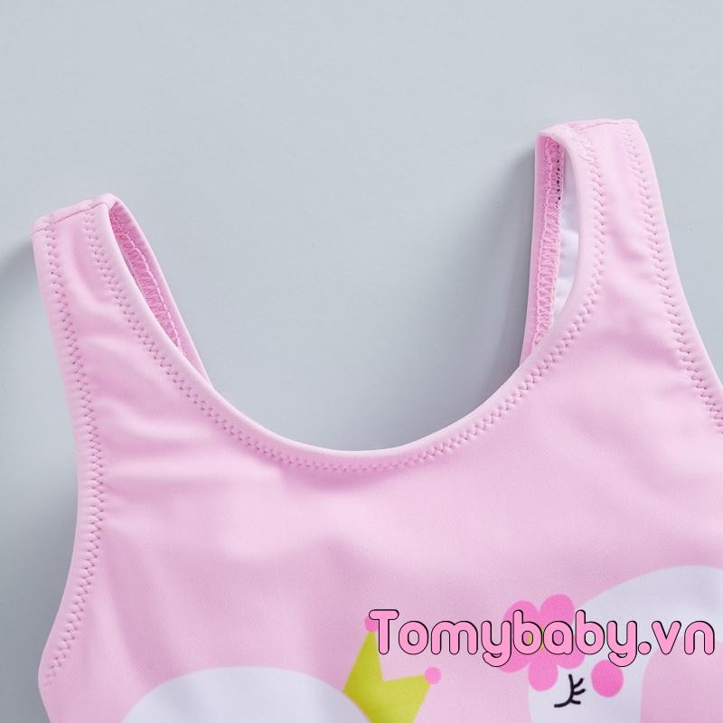 Đồ bơi trẻ em bé gái không tay cổ tròn in hình thiên nga đi biển mùa hè Ruffle Bộ đồ tắm một mảnh