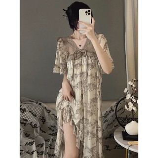 M-4XL Size Lớn Váy Ngủ Nữ Mới Phong Cách Trung Hoa Bộ Đồ Ngủ Nữ Ren Gợi Cảm Váy Ngủ Mùa Hè Tay Ngắn Phong Cách Mỏng Retro Phong Cách Trung Hoa Pure Desire Homewear Bộ Đồ Ngủ Có Miếng Lót Ngực Plus Size Quần Áo Nữ