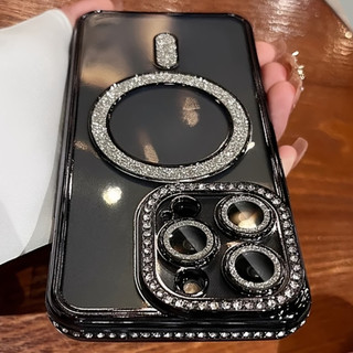Ốp Điện Thoại Từ Tính Mới Có Kim Cương Giả Cho IPhone 16 15 14 13 12 11 Pro Max Promax 16 Plus 16pro Có Vỏ Bảo Vệ Camera