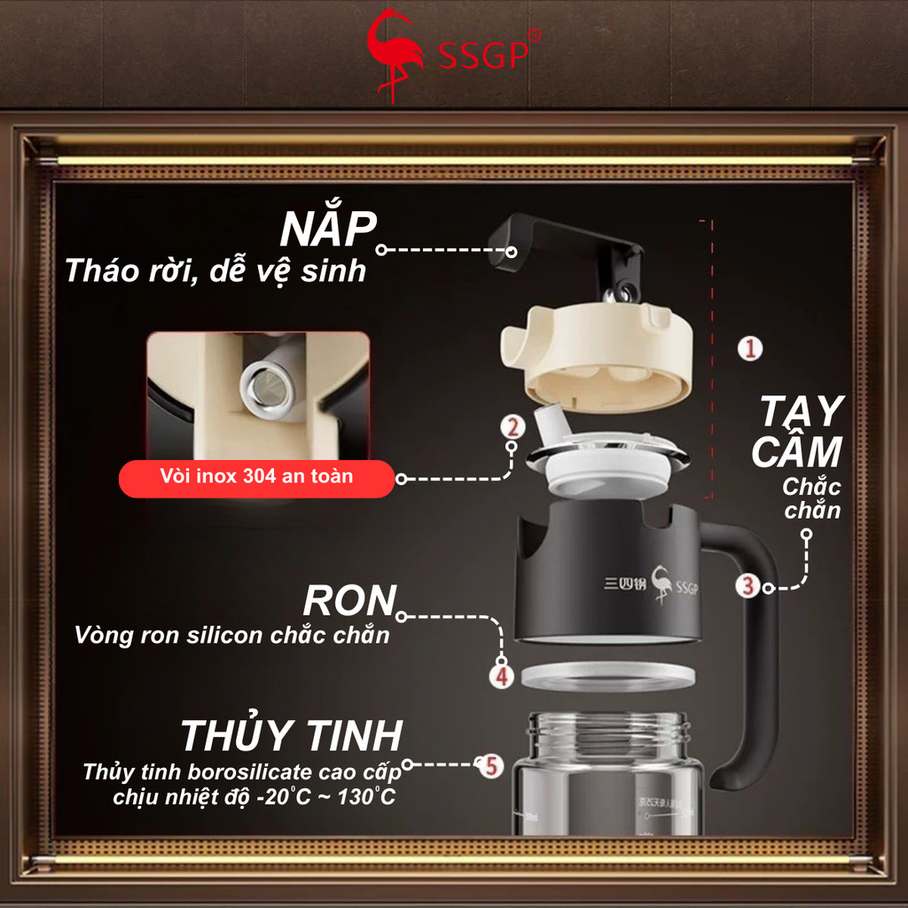 Bình đựng dầu ăn thủy tinh Munich cao cấp SSGP - SS14501 chai đựng dầu ăn, nước mắm, mở nắp tự động