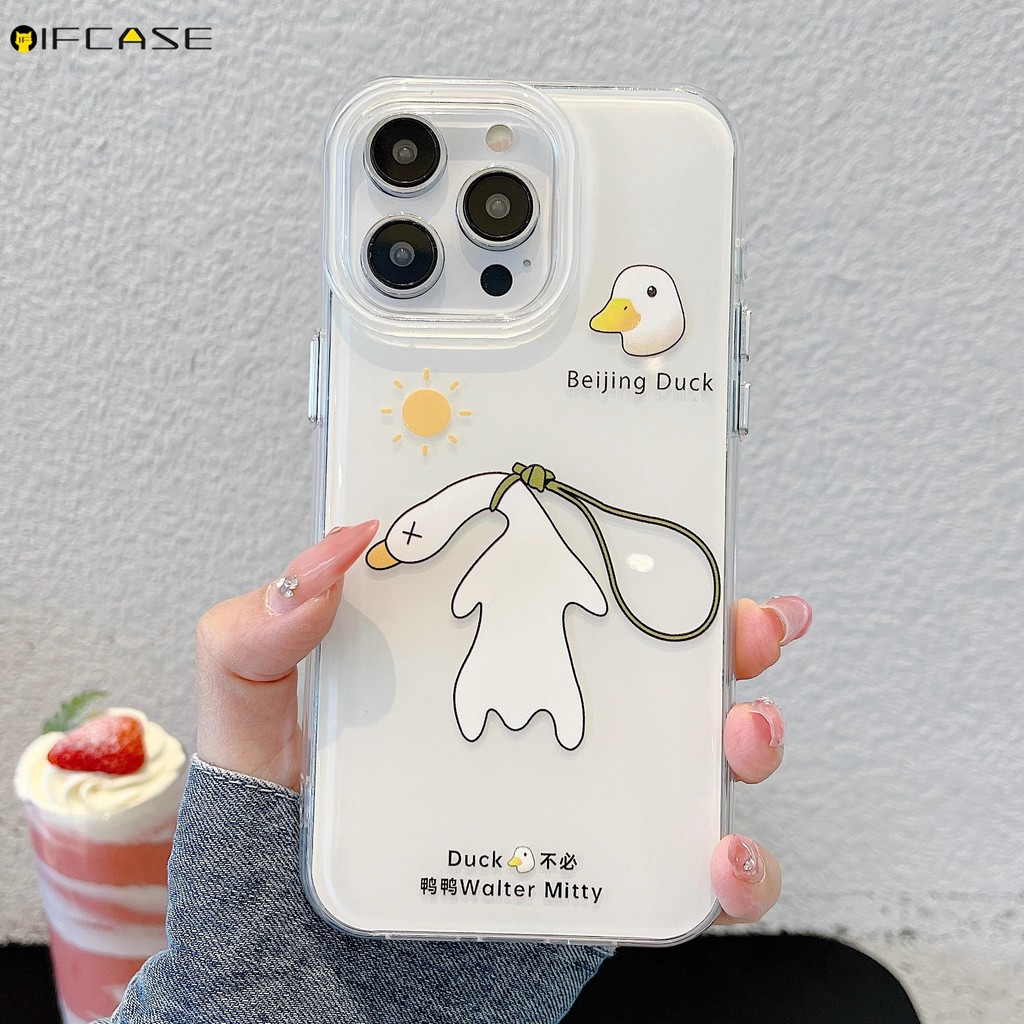 Dành Cho Realme GT7 GT5 Pro Racing GT Neo 6 7 Turbo SE 2T Flash Master 7x Neo7 Neo6 Neo2 Ốp Điện Thoại Có Mặt Dây Chuyền Vịt Vui Nhộn Màu Trắng Vỏ Trong Suốt