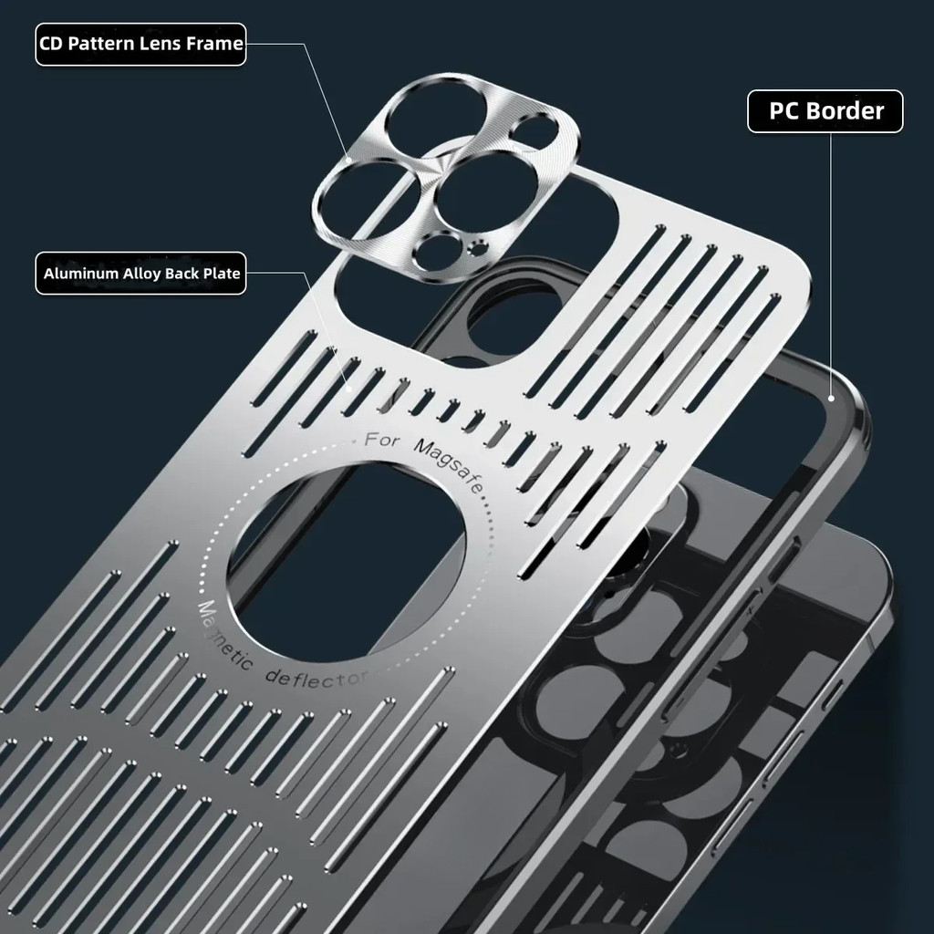 Ốp điện thoại từ tính tản nhiệt bằng kim loại thời trang cho iPhone 14 16 17 Pro Max 13 12 15 16 Pro có lỗ Logo Vỏ sạc không dây