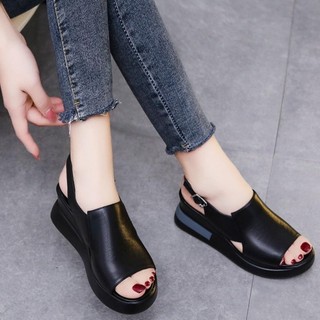 Xăng đan Đế Nêm TREDDING491, Dép Đế Mềm Xăng đan Cao Gót, Mùa Hè Peep Toe Khóa Mắt Cá Chân Giày Đi Biển Romen
