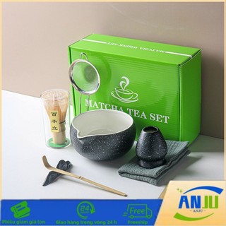 Bộ Dụng Cụ Pha Trà Matcha Cao Cấp 7 Món, Bao Gồm Chasen, Bát Matcha và Đế Gốm An Toàn