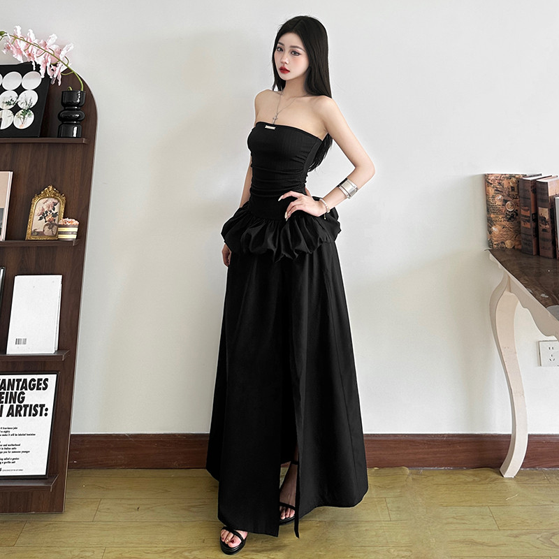 Cutenew Chắc Chắn Cổ Chém Áo Tắt Tay Không Đều Ruched Chắp Vá Hình Eo Khe Bên Nữ Thời Trang Ngọt Ngào Phong Cách Đa Năng