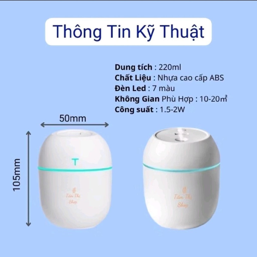 Máy phun sương mini 220ml, máy xông tinh dầu tạo độ ẩm khuếch tán hư