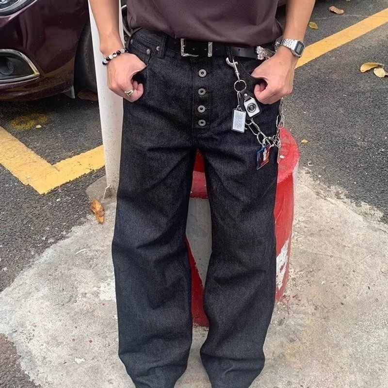 ThaliaWisp Quần Jean Nam Retro Cao Cấp Phong Cách Baggy