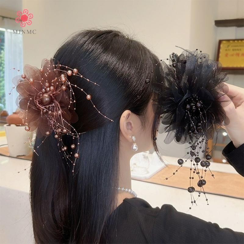 MJnmc Thời Trang Lưới Đen Hoa Nữ Đuôi Ngựa Kẹp Mũ Đội Đầu Tính Khí Hoa Tóc Móng Vuốt Mũ Mới