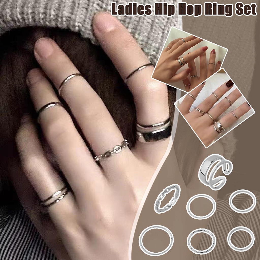 Bộ Nhẫn Nữ Hàn Quốc Mở Nhẫn Có Thể Điều Chỉnh Hip Hop Tối Giản Cá Tính Punk Nhẫn Y1v1