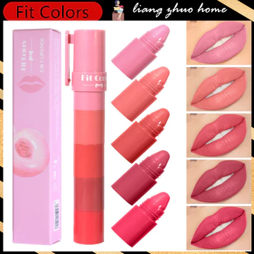 Phù Hợp Với Màu Sắc 5 Trong 1 Matte Son Môi Bút Chì Bộ Nhung Đỏ Hồng Tím Son Tint Chống Dính Cốc Nhiều Màu Son Môi Bút Trang Điểm Môi Bộ Mỹ Phẩm