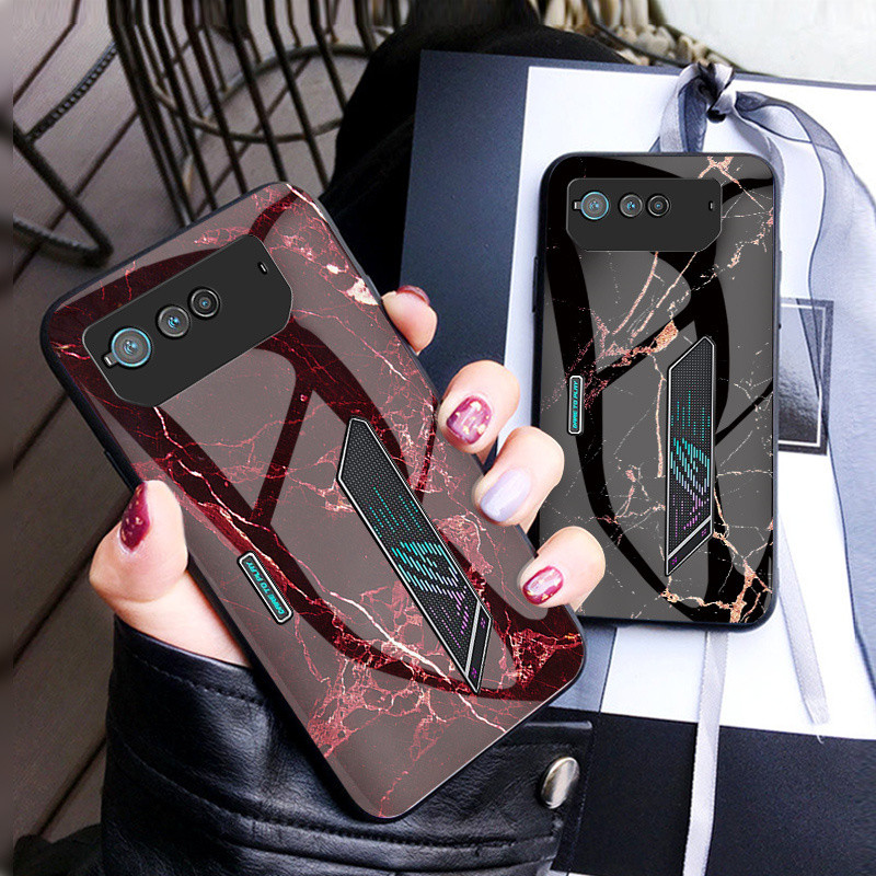 Dành Cho Asus Rog Điện Thoại 6 6D Ốp Lưng Chống Sốc Hạt Đá Cẩm Thạch Kính Cường Lực Cứng Ốp Lưng Mềm Cho Asus Rog Điện Thoại 6D 6 5G