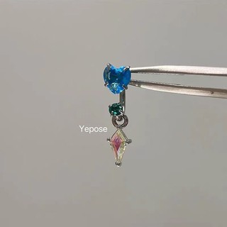 Siêu lấp lánh màu xanh đầy màu sắc vòng móng ngựa tai đinh xương Mặt dây chuyền nhỏ hình kim cương 1.2 bông tai độc đáo bằng thép titan