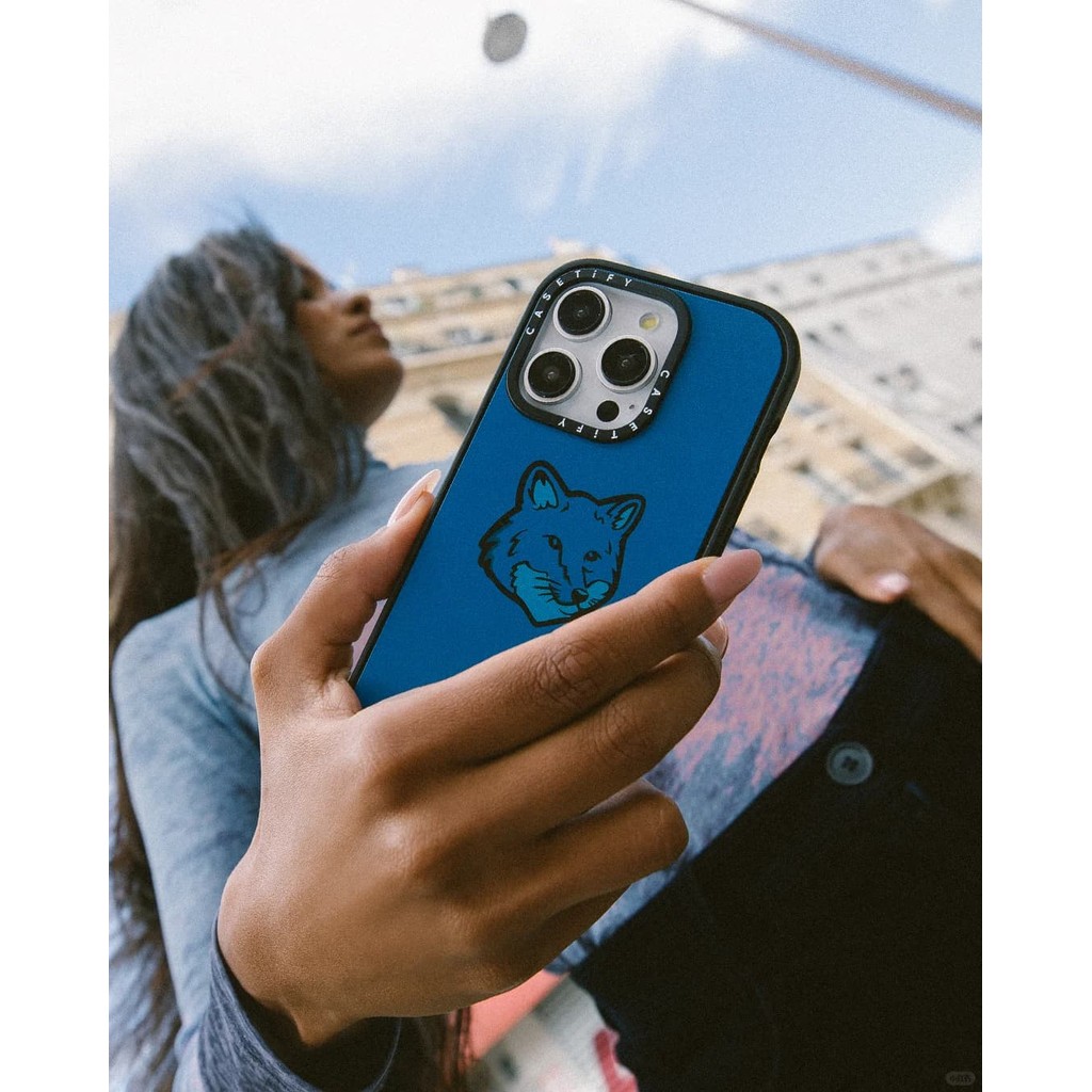 Casetify X Maison Kitsuné Màu Xanh Ốp Lưng Acrylic Cứng Hút Từ Tính Cho Apple IPhone 12 13 14 15 16 Pro Max Plus Có Hộp