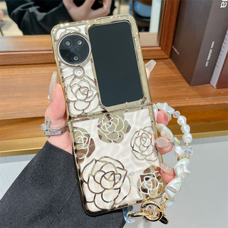 Ốp điện thoại gấp cho Oppo Find N2 N3 Flip Mạ điện xếp li vòng tay hoa hồng vỏ điện thoại tpu cứng