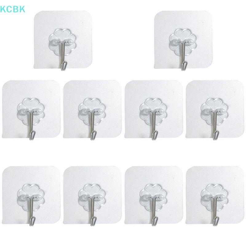 [Kc] 10 Móc treo tự dính chắc chắn bằng thép không gỉ trong suốt cho nhà bếp Tường cửa phòng tắm đa chức năng [BK]