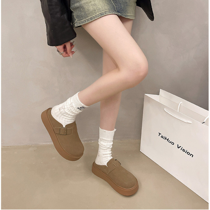 Thời Trang Retro Đế Dày Slip-On Lười Nửa Dép Mùa Thu Phong Cách Mới Nâng Cao Mặc Ngoài Thoải Mái Chống Trơn Trượt Thường Ngày Birkenstock Ngoài Trời