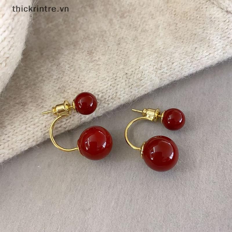 Thi Ankela Ruy Băng Đỏ Nơ Vintage Bông Tai Dành Cho Nữ Thời Trang Hàn Quốc INS Thu Đông Nơ Đơn Giản Hình Học Bông Tai VN