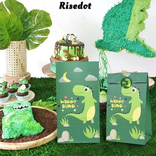 Risedot 12 Món Gói Quà, Dino Roar Có Miếng Dán Túi Giấy Quà Tặng, Túi Xách Khủng Long Hoạt Hình Có Thể Tái Chế Lưu Trữ Kẹo Bánh Quy Bao Bì Túi Trang Trí Tiệc