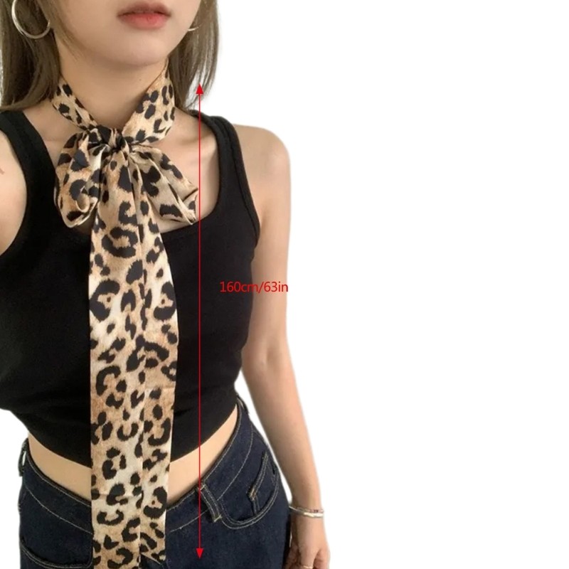 Khăn quàng cổ dài in họa tiết da báo đa chức năng VIC dành cho nữ Skinny Neckchief Dây thắt lưng