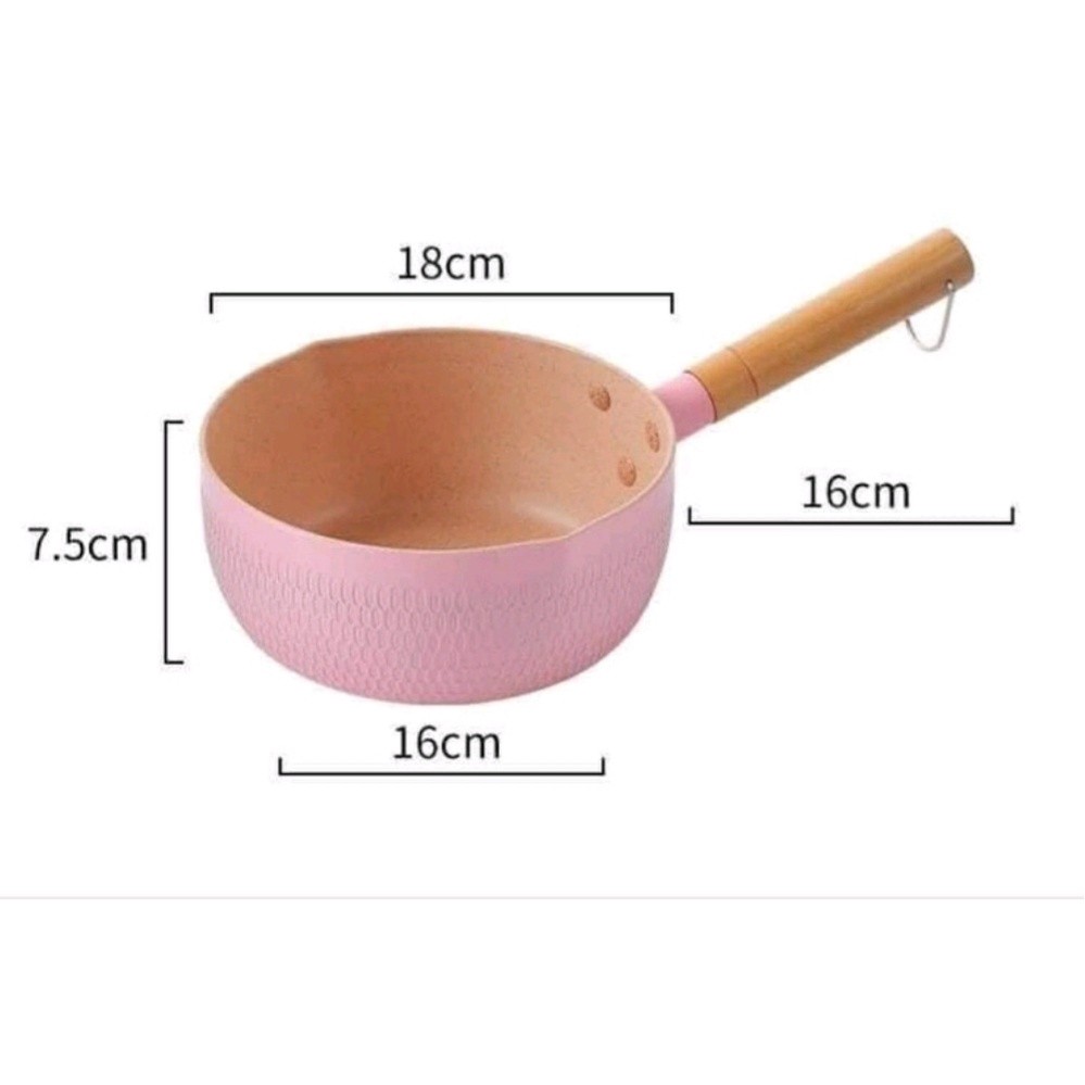 Chảo đá đáy từ chống dính sâu lòng đa năng tay cầm gỗ dài Pastel - Chảo chống dính lúa mạch bếp từ 18cm xinh xắn