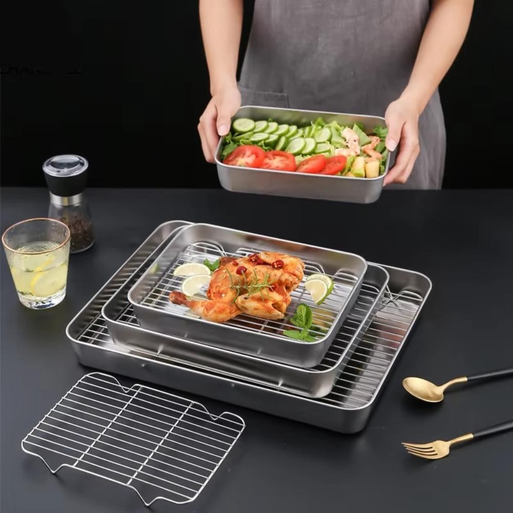 Khay BBQ ANHUITYJ, Dụng cụ nướng Chảo nướng bằng thép không gỉ 304, Giá làm mát chống dính hình chữ nhật abong ntt95