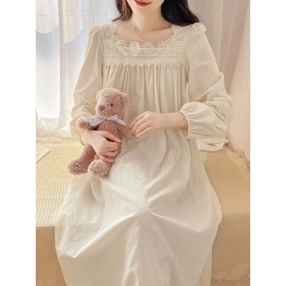 M-4XL Size Lớn Váy Ngủ Nữ Size Lớn Rời Bộ Đồ Ngủ Dài Tay 100kg Xuân Thu Pháp Cung Điện Ngọt Ngào Công Chúa Bộ Đồ Ngủ Một Mảnh Đầm Ren Mây Cotton Váy Ngủ Loungewear Plus Size Quần Áo Nữ