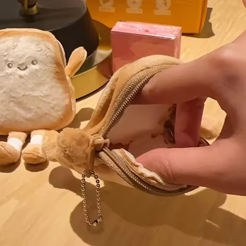 Móc khóa búp bê sang trọng hoạt hình dễ thương Bánh mì nướng - Mặt dây chuyền túi đựng tiền xu đa chức năng - Đồ trang trí treo hợp thời trang Quà tặng sinh nhật