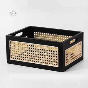 Maybest Hộp Bảo Quản Bằng Gỗ Nguyên Chất Retro Để Bàn Bắt chước Mây Giỏ Sách Đồ Ăn Nhẹ Đồ lặt vặt Hộp Sắp Xếp Mỹ Phẩm Giỏ Trang Trí Nhà {VN}