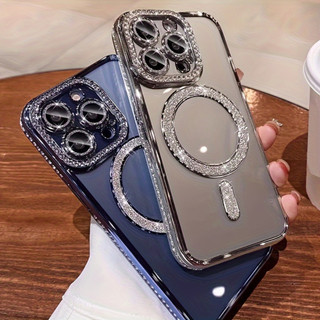 Ốp Điện Thoại Từ Tính Mới Có Kim Cương Giả Cho IPhone 16 15 14 13 12 11 Pro Max Promax 16 Plus 16pro Có Vỏ Bảo Vệ Camera