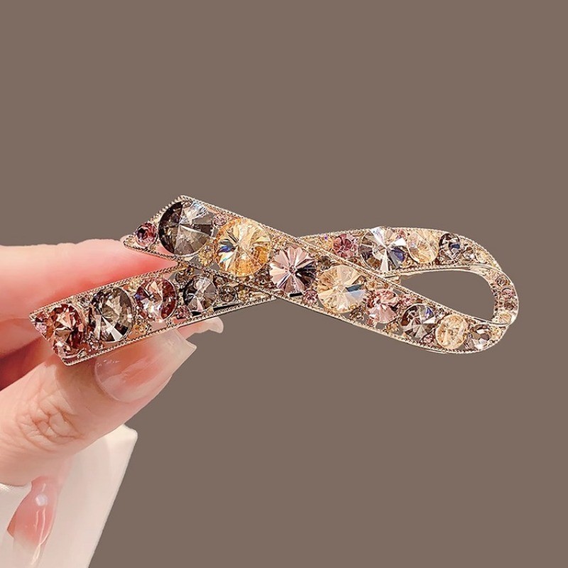 MAUROPOLI [Sẵn Sàng] Kẹp Tóc Ruy Băng Kim Cương Giả Siêu Nhấp Nháy Kẹp Bên Màu Champagne Cá Tính Phụ Kiện Tóc Nữ Tinh Tế Ánh Sáng Sang Trọng Thời Trang Cao Cấp