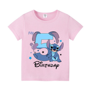 Áo thun Stitch Hoạt Hình Tiệc Sinh Nhật 1-9 Tuổi Áo Cotton Tay Ngắn Cho Quà Tặng Sinh Nhật Trẻ Em