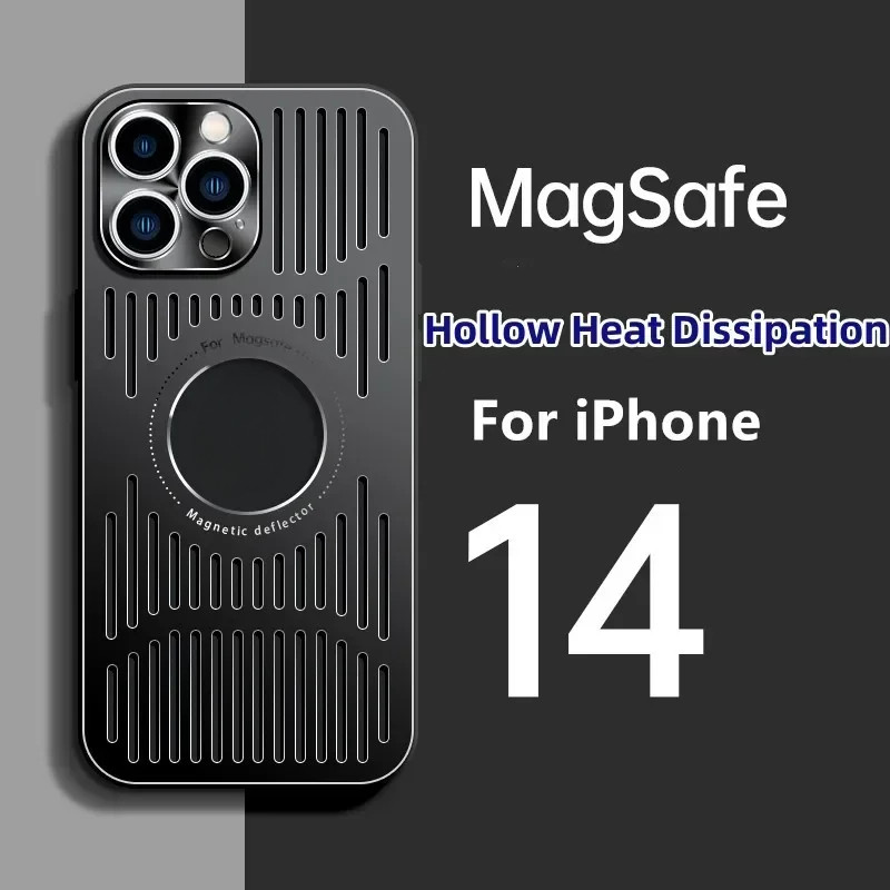 Ốp điện thoại từ tính tản nhiệt bằng kim loại thời trang cho iPhone 14 16 17 Pro Max 13 12 15 16 Pro có lỗ Logo Vỏ sạc không dây