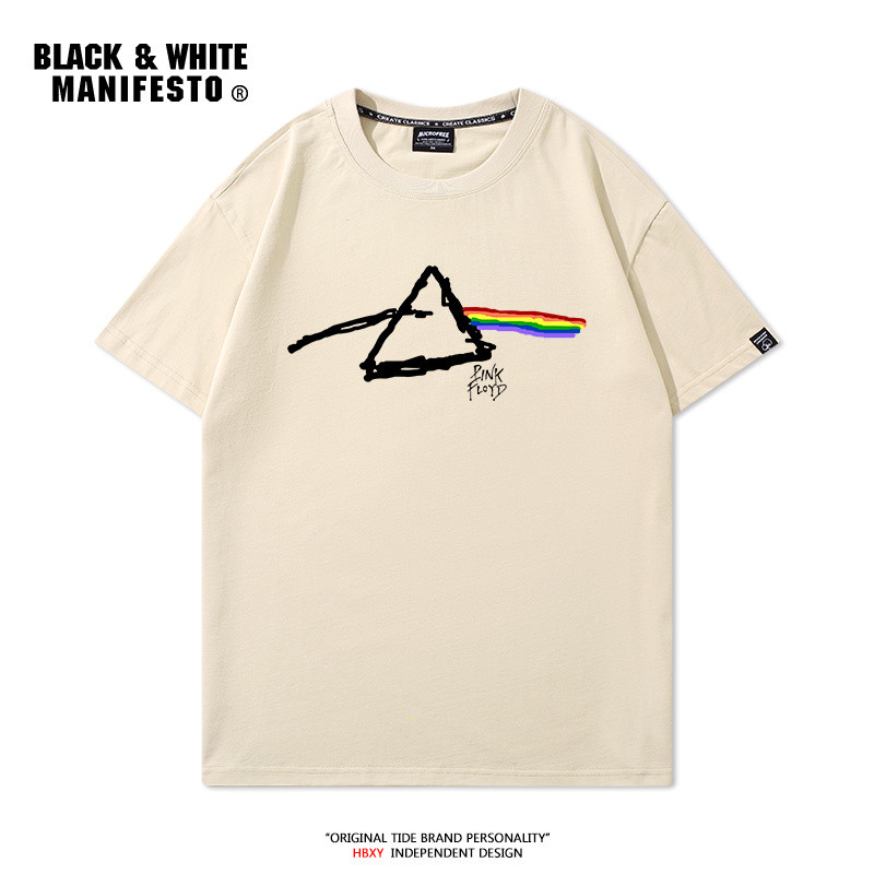 PinkFloyd PinkFloyd Áo thun ngắn tay Ping Floyd Rock Band Retro Loose Casual Nam Hợp thời trang