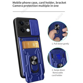 Vỏ Chống Sốc Giáp Cho Oppo Reno 13 Pro 13Pro 13F Reno13F 4G 5G 2025 Đẩy Trượt Ống Kính Máy Ảnh Bảo Vệ Vỏ Điện Thoại Khe Cắm Thẻ Tín Dụng Vỏ Cứng Giá Đỡ Giá Đỡ Mặt Sau