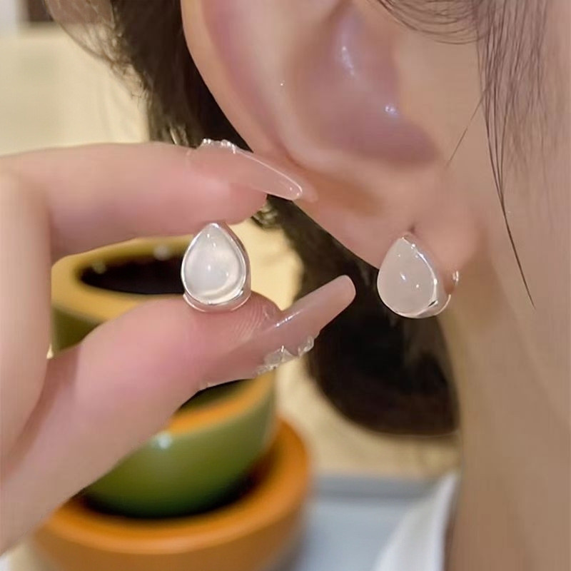 Bông tai nữ thời trang mới, đá mắt mèo cao cấp hình giọt nước, sang trọng nhẹ nhàng