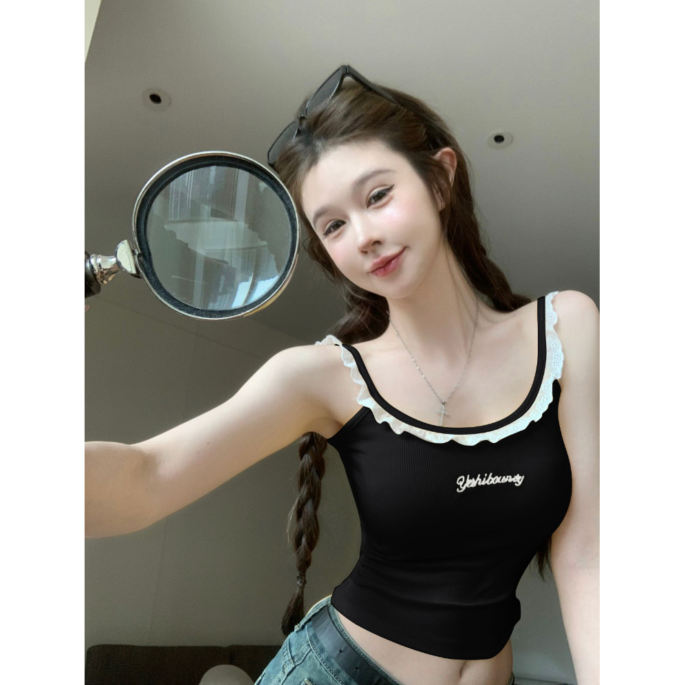 Dopamine Ren Vàng Camisole Nữ Hot Girl Gợi Cảm Một Vai Ống Top