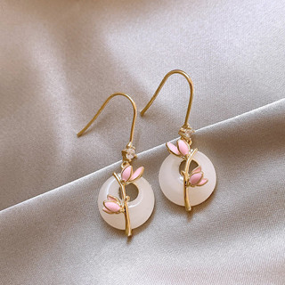 Pháp Thanh Lịch Tính Khí Bông Tai Hoa Tulip Hồng Phong Cách Mới Bông Tai Thời Trang Đơn Giản Bông Tai