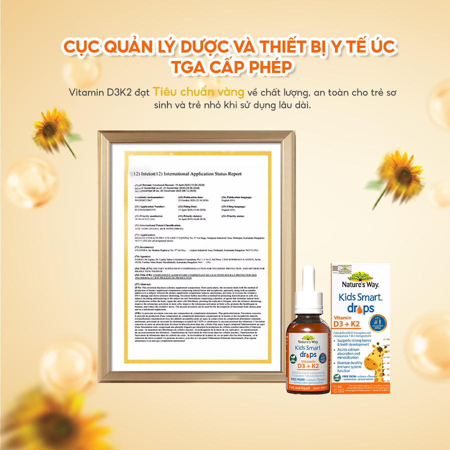 Vitamin D3k2 Organic Nature's Way, D3K2 Cho Trẻ Sơ Sinh  Hoa Hướng Dương Organic Hộp 11ml