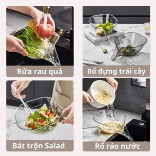 Rổ rửa rau củ trong suốt thiếu kế phễu thoát nước đa năng tiện lợi 23x19x12.5cm FE123